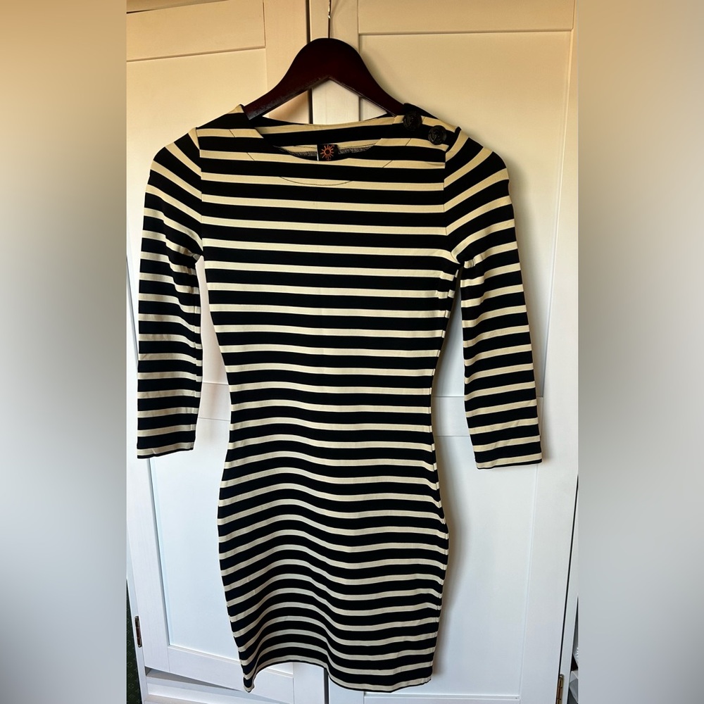 Vintage Jean Paul Gaultier Dress Soleil Fuzzi Small Black White Nautical Bodycon